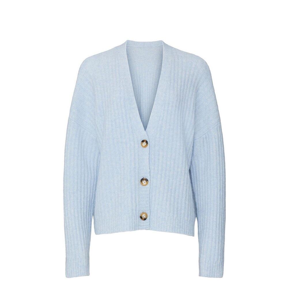 Baum Und Pferdgarten Crescent Cardigan Light Blue Rib Wool Button Up Sz S FLAWED